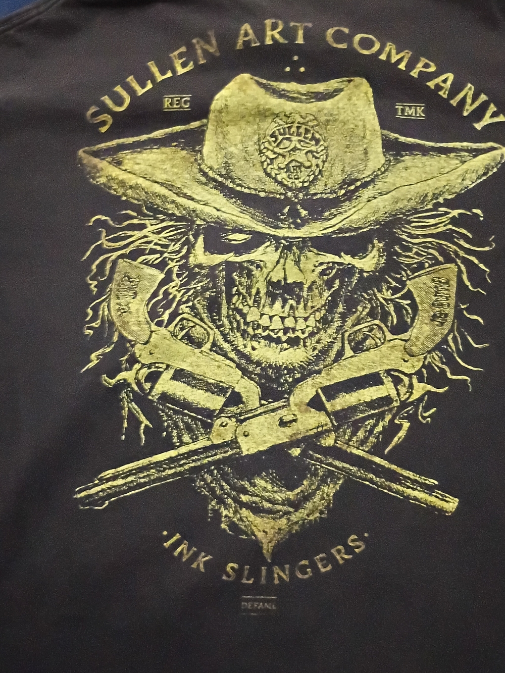 Vintage Sullen Art Series Men’s Black Graphic T-Shirt - Yellow Skull Design